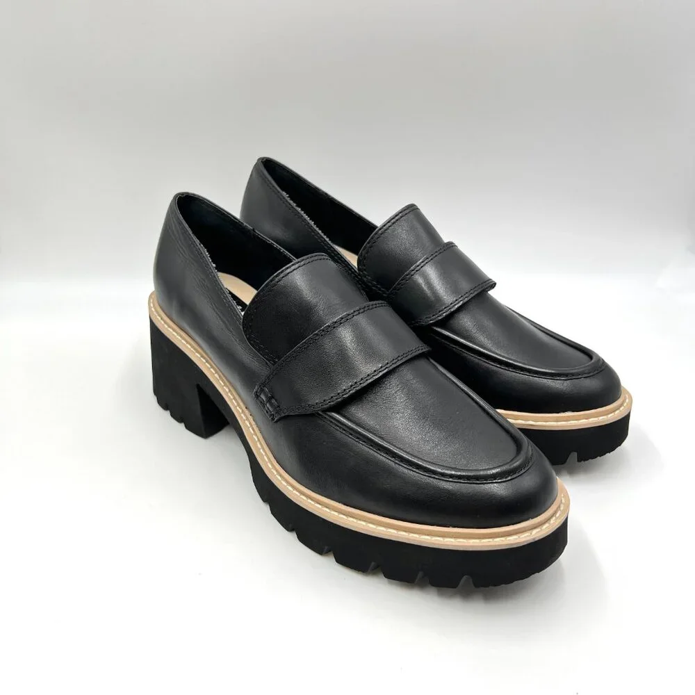 Dolce Vita Womens‎ Size 10 10M Black Leather Chunky Lug Sole Loafers Shoes